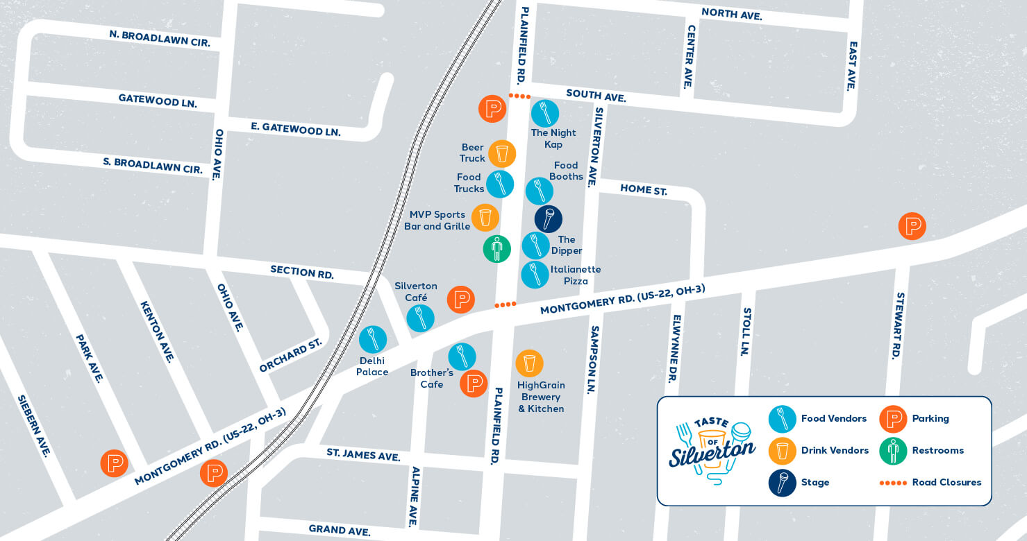 An event map detailing parking information, street closures and vendor locations for Taste of Silverton.